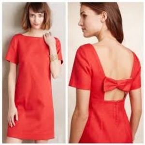 NWT Anthropologie Maeve Red Bow Back Shift Dress Short Sleeves Alexia Size 16